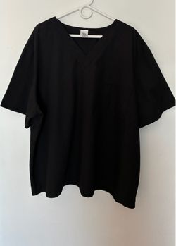 Unisex Black Solid V-Neck Short Sleeve Scrub Top Size 3X Polyester Blend