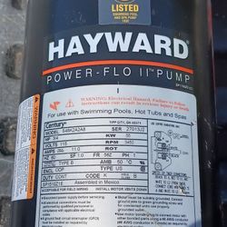 Hayward 3/4 HP Power-Flo II Swimming Pool, Hot Tub, Spa Pump Motor.