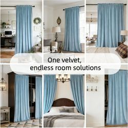 Sky Blue Velvet Curtains 52"x96" 2 Panels