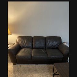 Chocolate Brown, Leather Sofa, And Loveseat Used