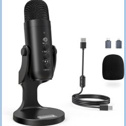  Podcast Microphone, Noise Cancellation Mic with Gain, Volume Adjustment & Mute Button, Monitor & Echo, for ASMR, Vocal Recording, YouTube, T