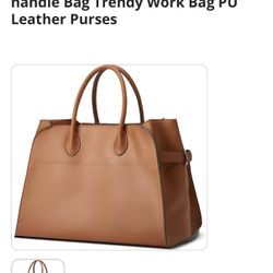 Large Tote Bag Mujer – Cartera Elegante Trabajo Oficina PU Leather, Bolso Grande Top Handle Marrón (Work / Laptop Bag)