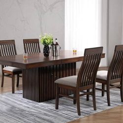 SALE! Solid Mango Wood Pedestal Base Dining Table with 4 Chairs and Removable Leaf!