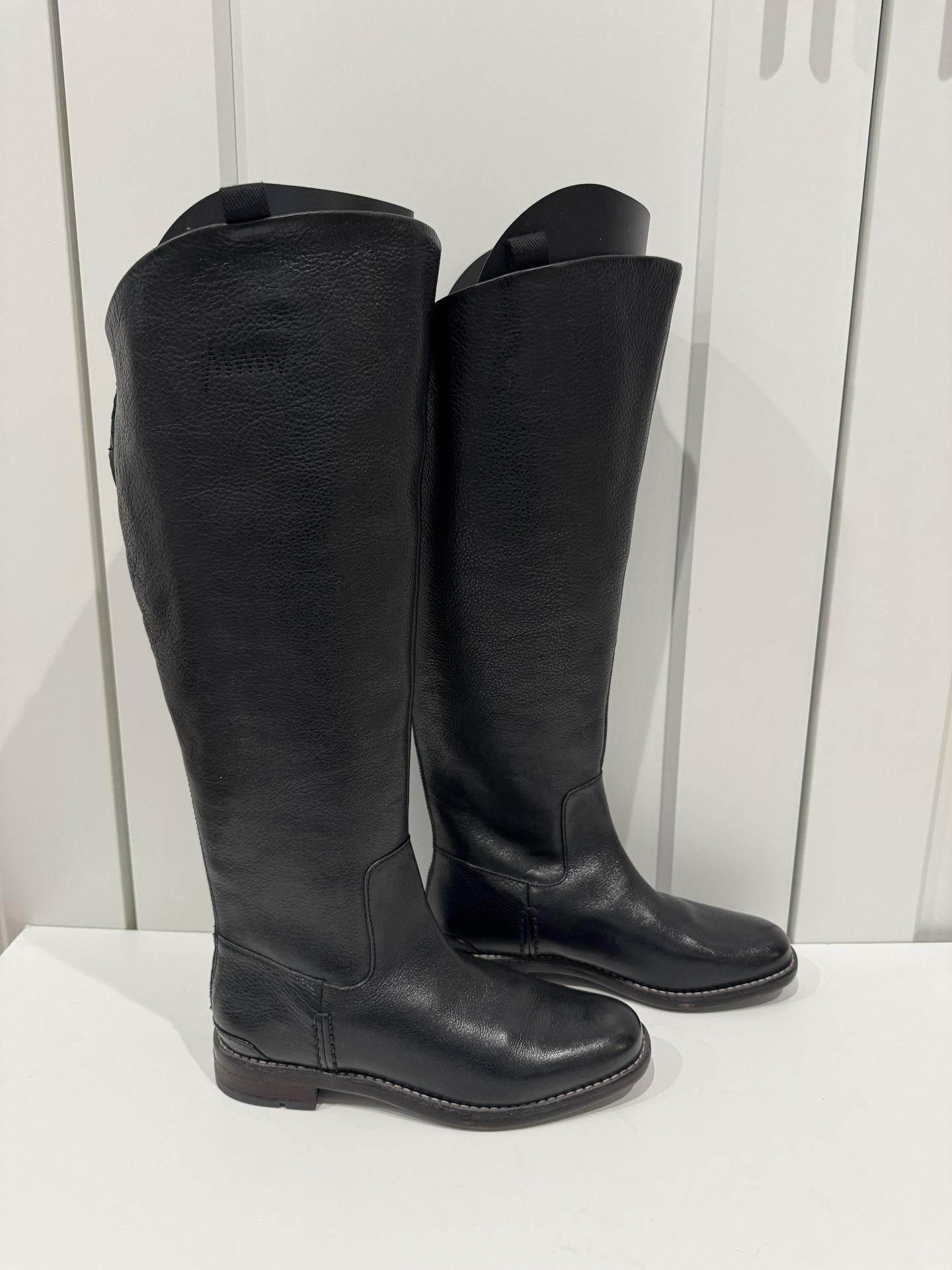 NIB Franco Sarto Size 7 Black Leather Meyer Riding Boots, Wide Calf