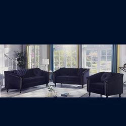 Modern Style Black Microsuede Three Piece Couch Set 
