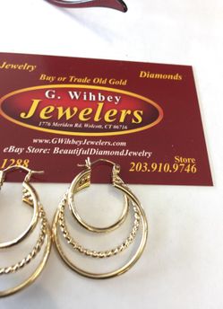 14 Kt real Gold, triple hoop earrings 1 1/2”