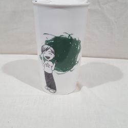 Starbucks 2015 Dot Collection Green Finger Paint Boy Ceramic Travel 12oz Mug