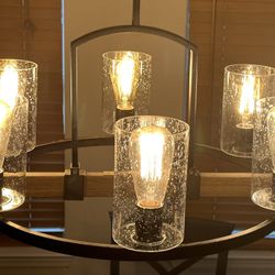 6 Light Metal & Wood Chandelier - Including Edison Bulbs