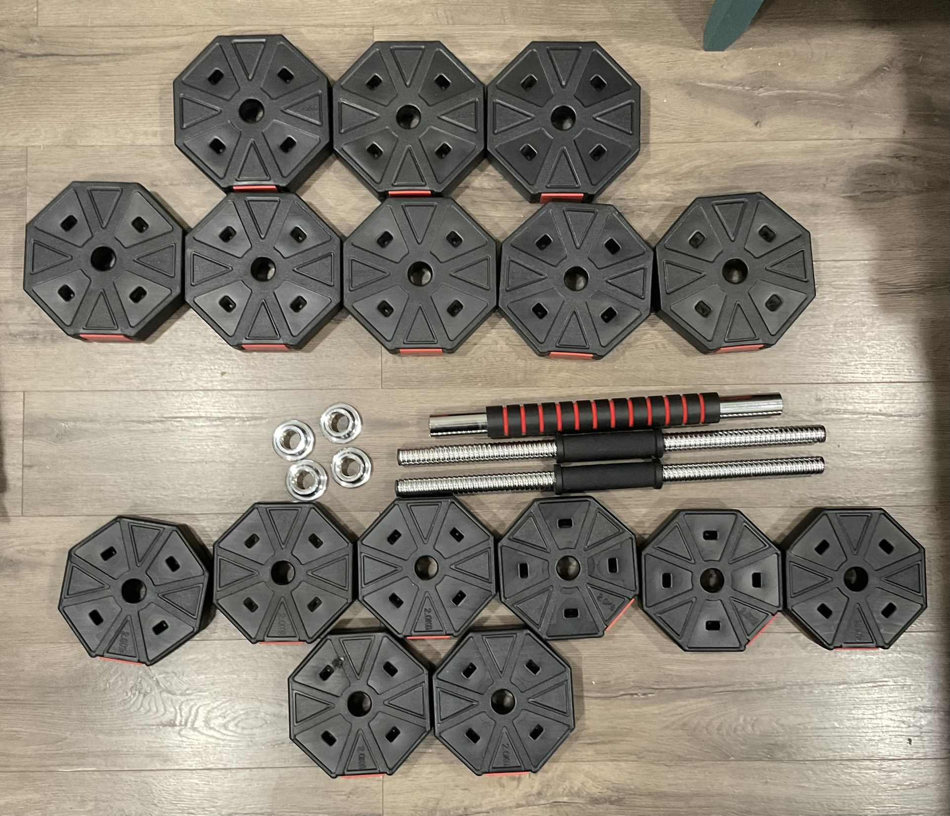 Adjustable Weights Dumbbells Set, 3 in 1 Barbell Set with Connecting Rod and Push-up Stand