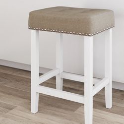 Upholstered Tufted Wood Backless Bar Stools