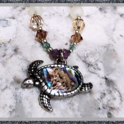 Albalone Sea Turtle Pendant Beaded Ocean Necklace 