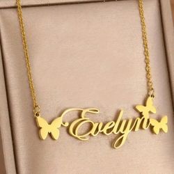 A Custom Necklace, Elegant Personalized Butterfly Name Necklace - Personalized Stainless Steel Charming Double Butterfly Design