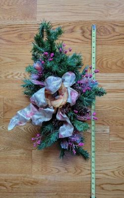 Christmas Faux Evergreen Decor With Gold And Rose Ribbon
