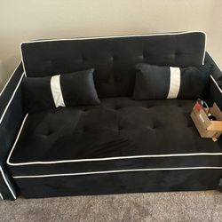 3 in 1 Convertible Sofa Bed Couch, 54.5" Velvet Pull Out Sofa Bed with Adjustable Backrest, Loveseat Sleeper with 2 Pillows & 2 Pockets, Futon Couch f