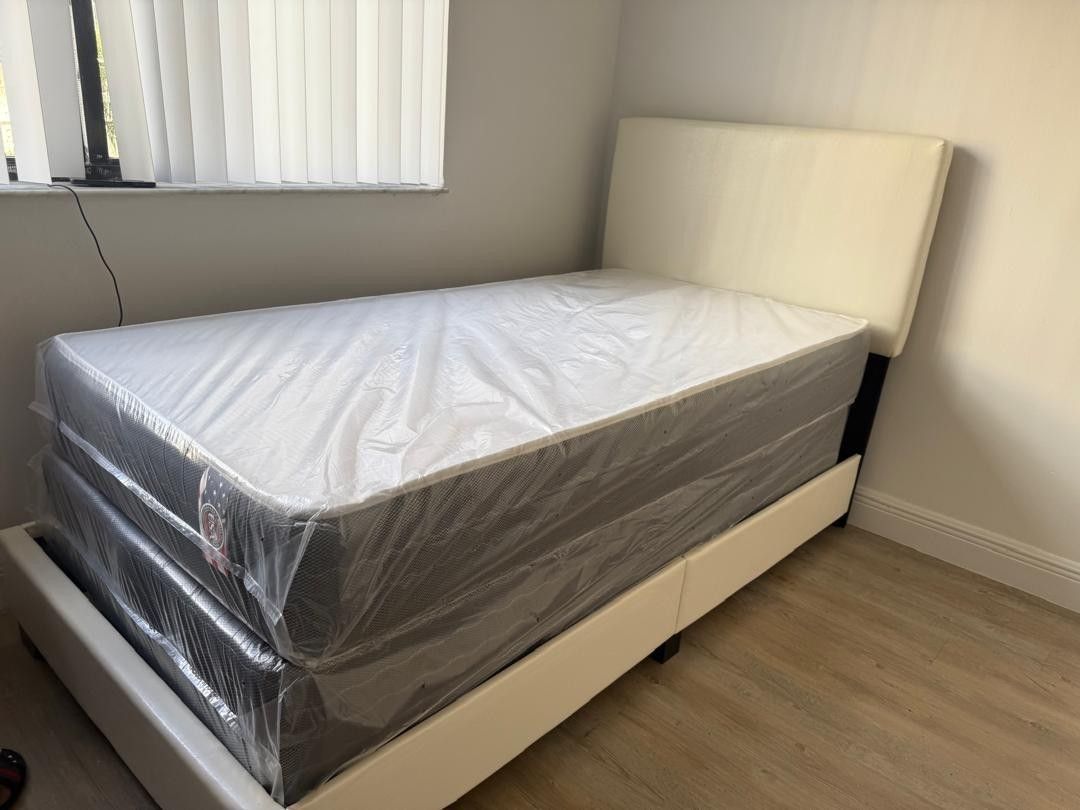 NEW BED FRAME TWIN SIZE WITH MATTRESS AND BOX SPRING 