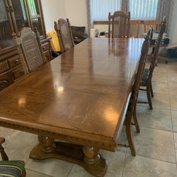Antique Solid Oak 8ft Table With Hutch