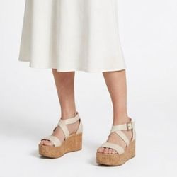 Andrea Off White Cork Platform Wedge Sandals Ankle Strap Resortcore Sz 7.5