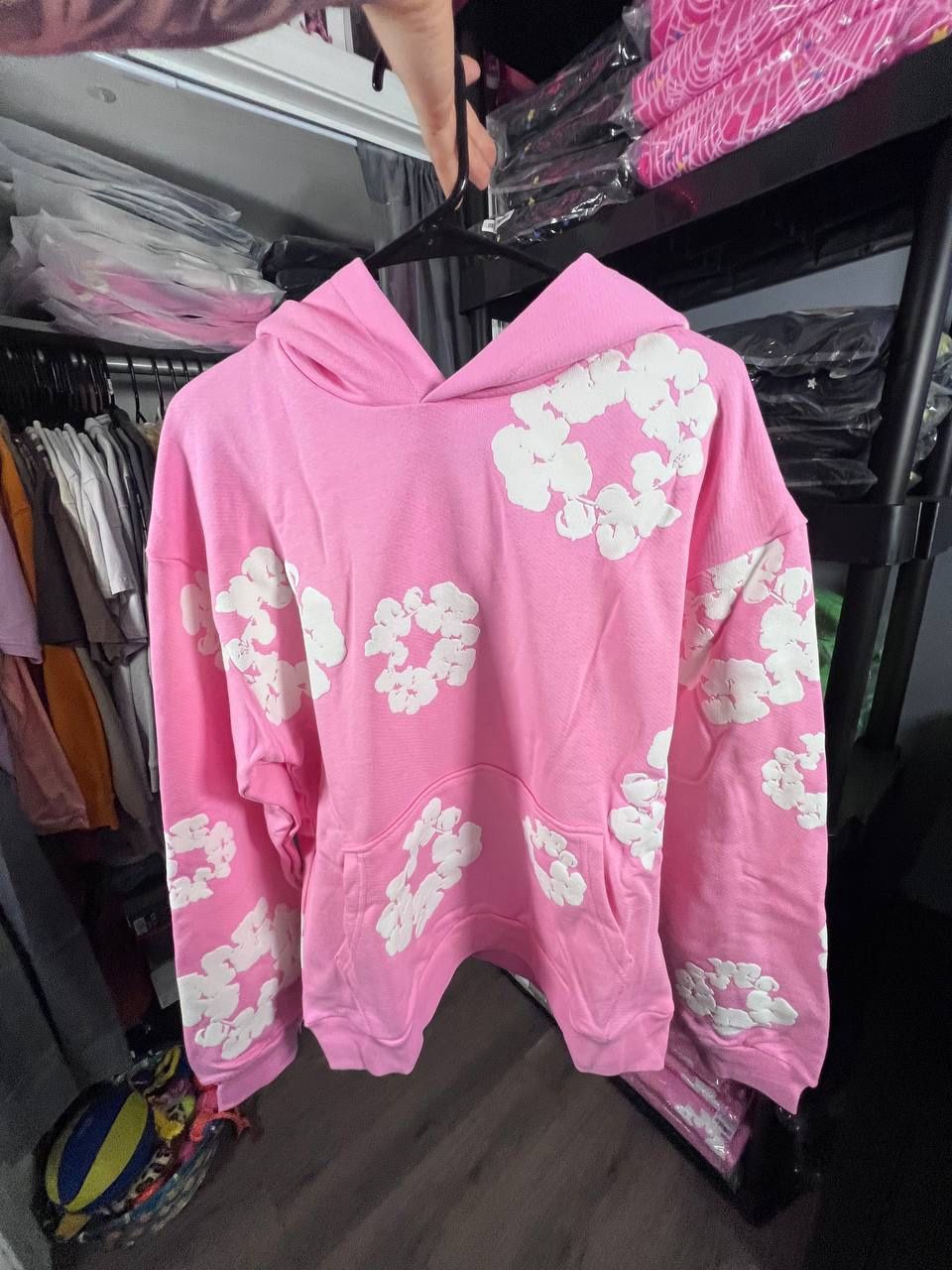 Pink And White Denim Tears Hoodie