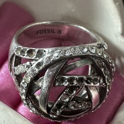 Fossil Ring-Stainless Steel Metal Flower Ring w/ Rhinestone’s