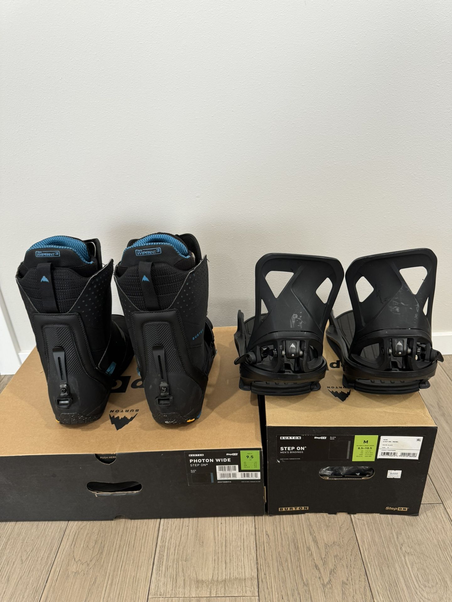 Mens Burton Photon Step On Boots 9.5W and Step On Bindings M for 