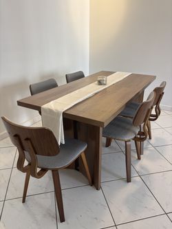 Modern Wood Dining Table and 5 Chairs Set