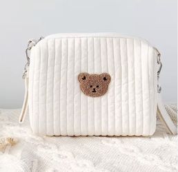 Cozy Single Bear Cotton Portable Diaper Bag Zipper 8x6x3.5 in