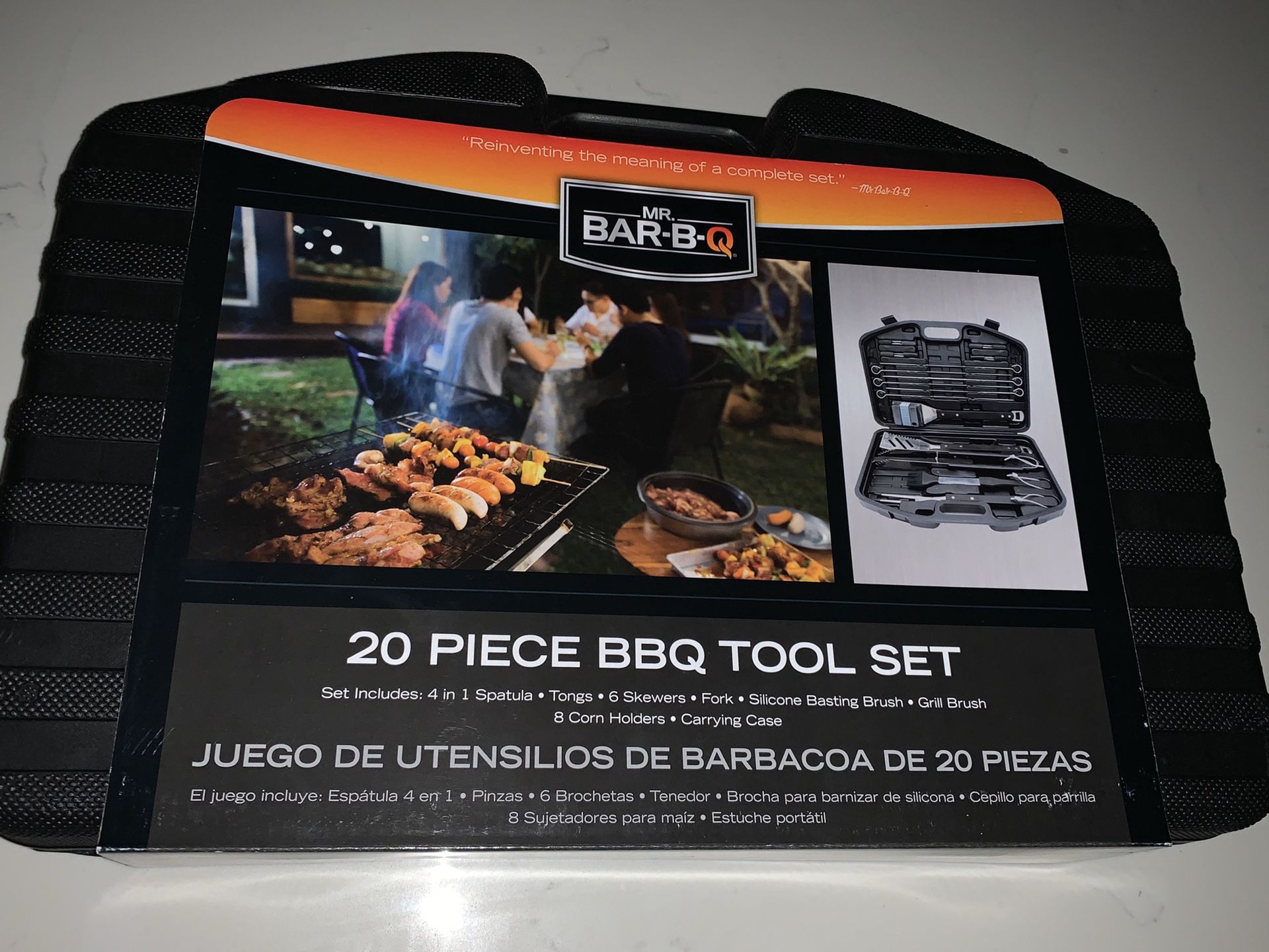 Mr. Bar-B-Q 20-piece BBQ grill tool set BRAND NEW tongs, fork, brushes, 6 skewers