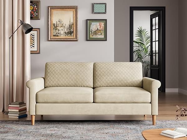 Beige Loveseat Sofa 65"