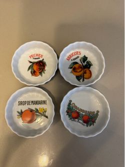 Set of 4 Vintage French Porcelain Fruit Ramekins / Dessert Dishes