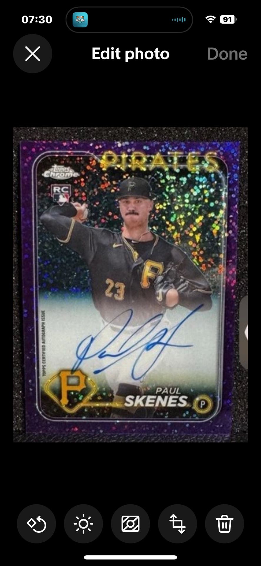 2024 Topps Chrome Update Paul Skenes Auto RC Purple Speckle Refractor #/299
