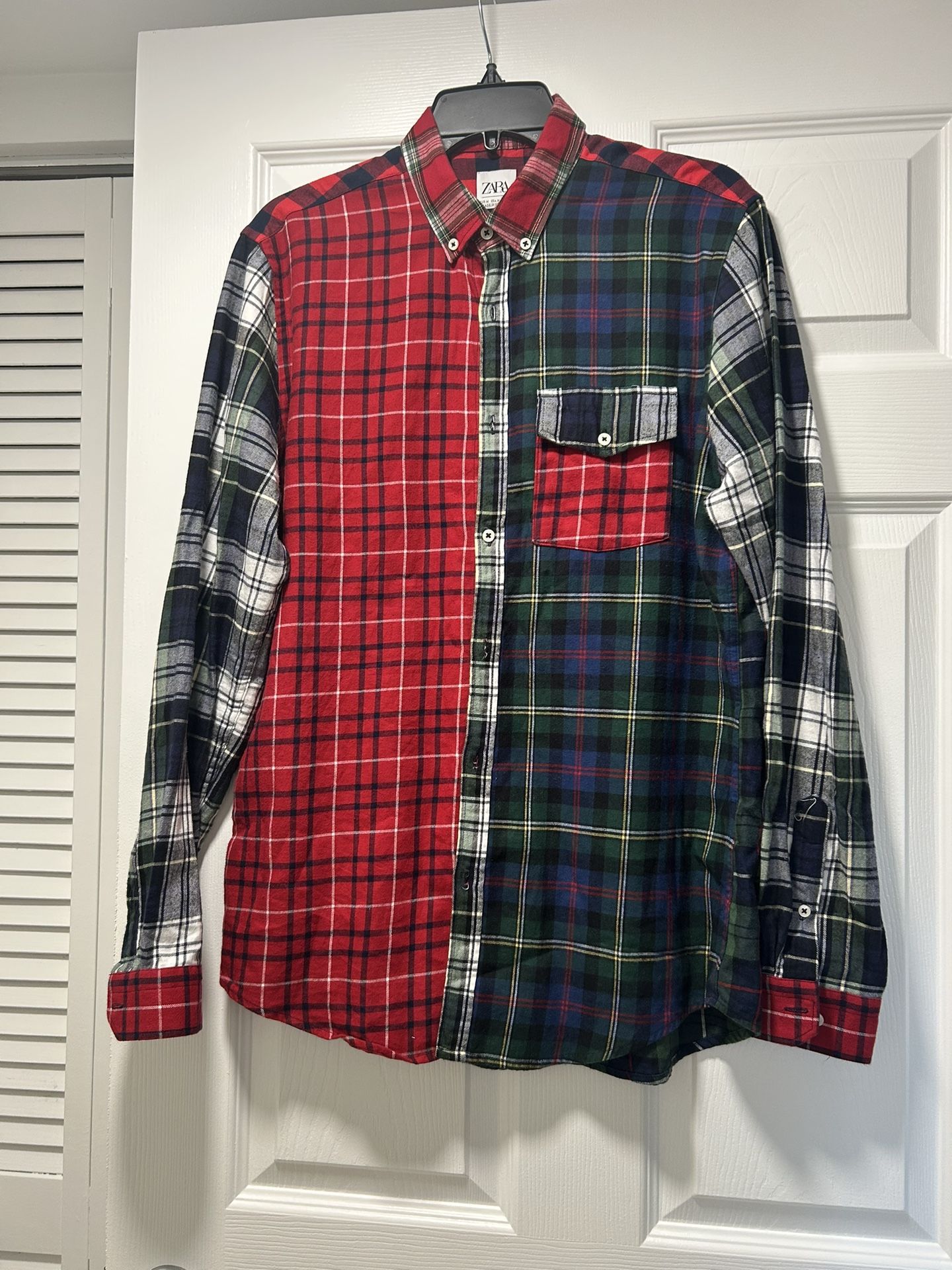 Zara men's plaid print shirt, multicolor, size M