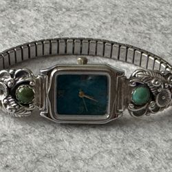 STC Native American Sterling Silver Turquoise & Coral Wrist Watch
