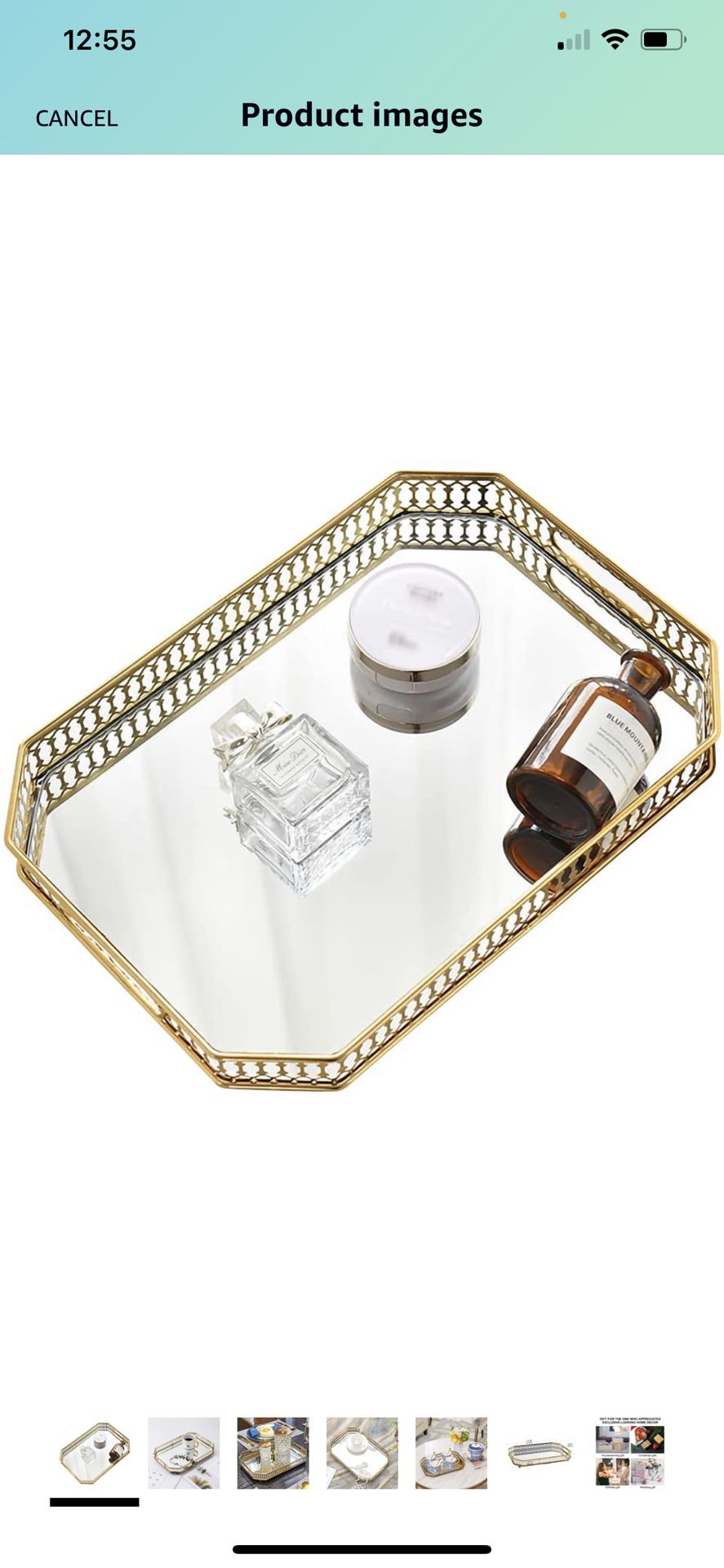 Decorative Tray, Vanity Tray for Perfume Organizer, Metal Mirrored 