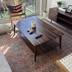Solid Wood Coffee Table w/ Lower Shelf – Great Condition