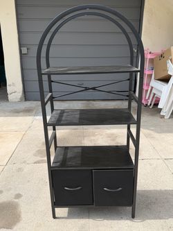 Black Metal Arch Bookshelf with Drawers