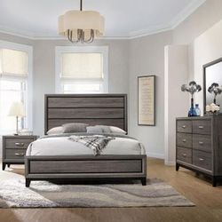 New 4 Pc Full Size Bedroom Set With Full Size Bed Frame Dresser Mirror And Nightstand On Sale Now