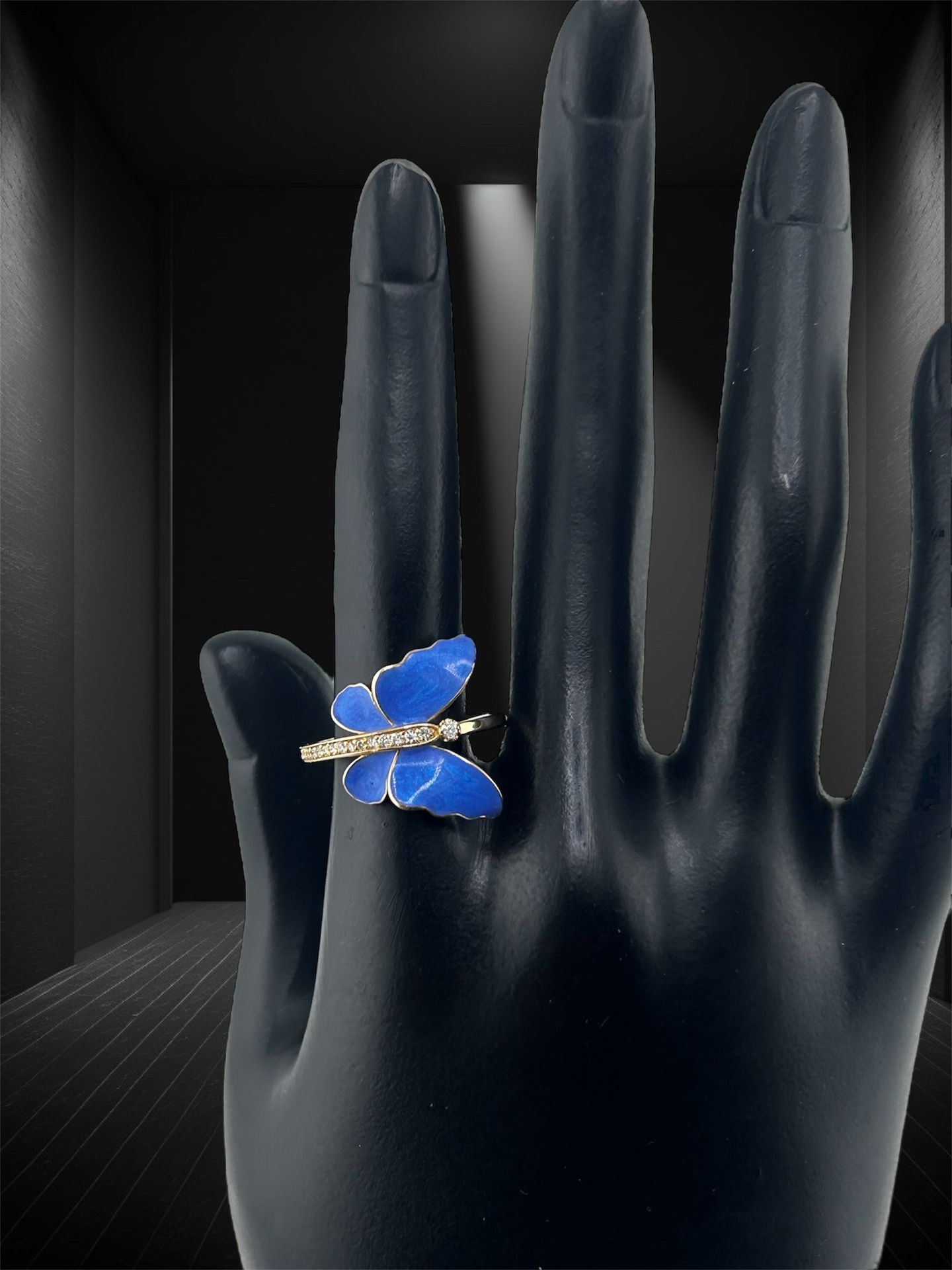 Blue Enamel Diamond Yellow Gold Ring