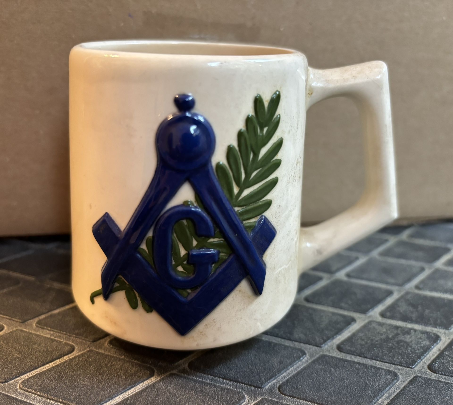 Vintage hand made 1950's masonic coffee mug
