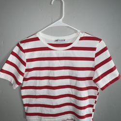 Womens Zara Red and White Striped Shirt - M