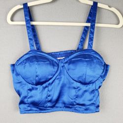 Electric Royal Blue Satin Bustier Crop Top with Adjustable Straps Feminine Summer