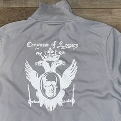 💀 SKULL Express Conquest Of Legacy Gray Full Zip Thick Quality Track Jacket Men’s Sweatshirt size XL