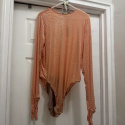SKIMS Size 4X Velvet Glove Bodysuit With Gloves Peach Orange Gloved Logo 