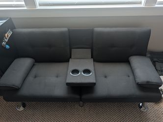 Black Futon Sofa with Cup Holders