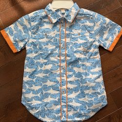New Little Boy’s Size 6 Dress shirt With Sharks and orange cuffed sleeves  $8