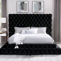 Brand New All-Around Tufted Black Bed