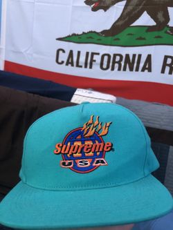 Cyan Colored Supreme USA Snapback Straight Bill Hat