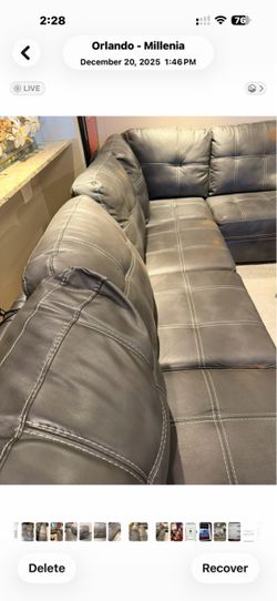 Gray Leather Sectional Sofa with Chaise