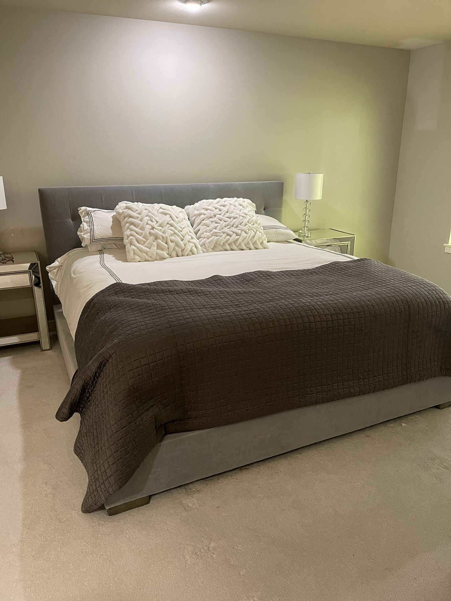 Restoration Hardware King Upholstered Bed Frame - Gray