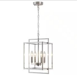4-Light Nickel Farmhouse Chandelier with Metal Square Shade