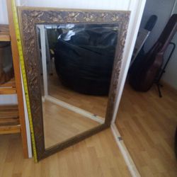 42 x 30 Large Antique Mirror Gold Vintage with Baroque Wood Frame 